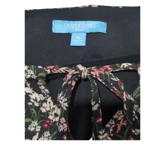 Draper James XL Black Floral Tiered Fit And Flare Midi Dress Elbow Puff Sleeves - Picture 8 of 8